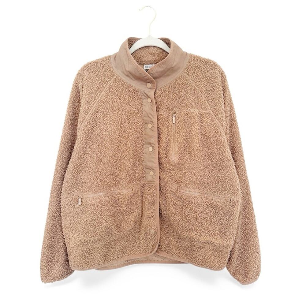 PINK Victorias Secret Cozy Snap Front Sherpa Jacket Tan Size Medium